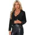 thumbnail image 1 of DARING DIVA Cropped Velvet Long Sleeve Zip Up Jacket XS Black, 1 of 6
