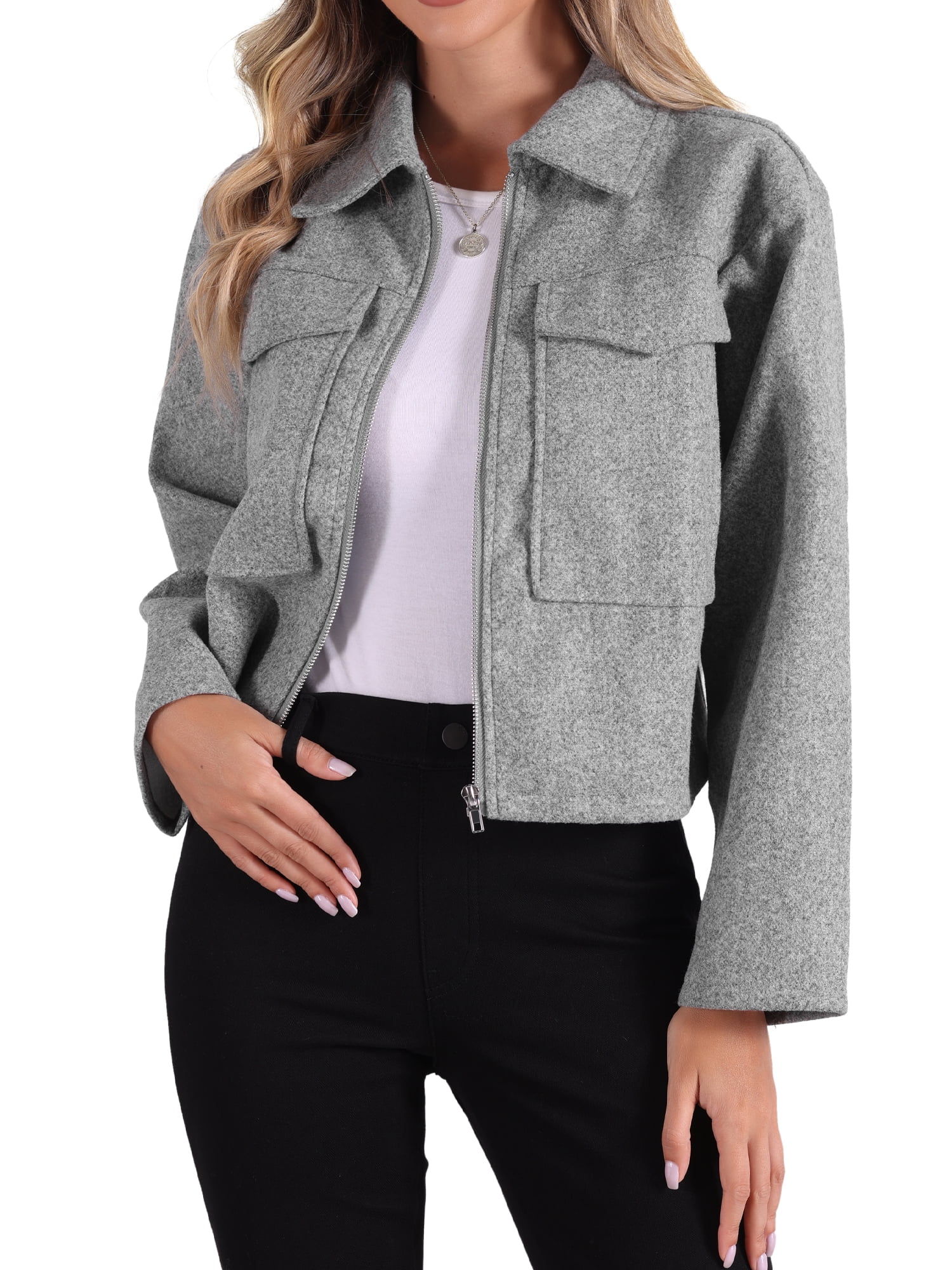 DARING DIVA Cropped Zip Up Fashion Crop Jacket Top XL Gray