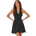 thumbnail image 1 of DARING DIVA Deep V Neck Backless Skater Mini Dress XS Black, 1 of 6