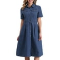 thumbnail image 1 of DARING DIVA Denim Collared Short Sleeve A-Line Midi Dress L Dark Blue, 1 of 6
