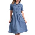 thumbnail image 1 of DARING DIVA Denim Collared Short Sleeve A-Line Midi Dress L Light Blue, 1 of 6