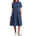 thumbnail image 1 of DARING DIVA Denim Collared Short Sleeve A-Line Midi Dress S Dark Blue, 1 of 6