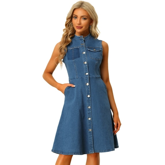 DARING DIVA Denim Midi Casual Sleeveless Distressed Jean Dress S Blue