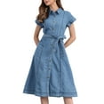 thumbnail image 1 of DARING DIVA Denim Shirt Button Down Short Sleeves  Dress XS Light Blue, 1 of 7
