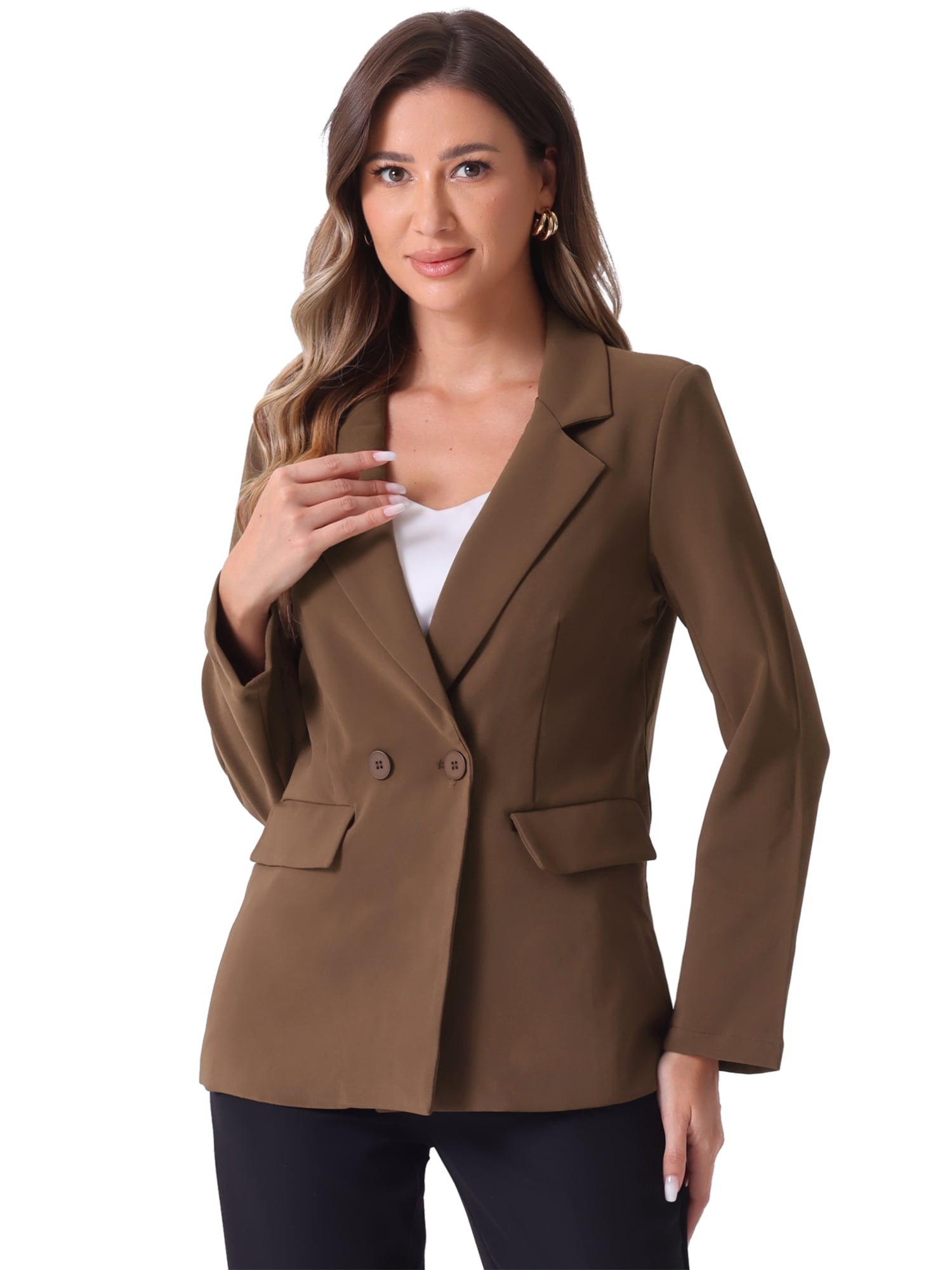 DARING DIVA Double Breasted Work Office Blazer M Brown