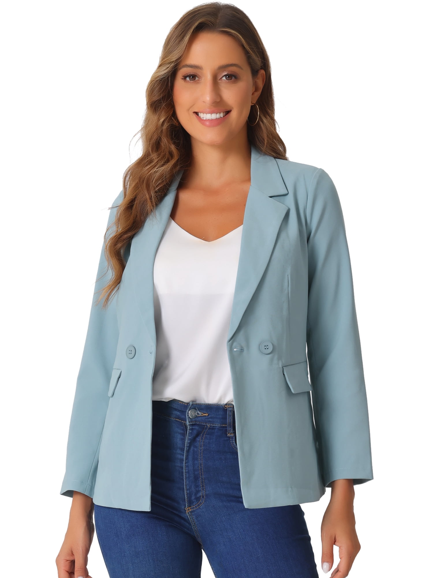 DARING DIVA Double Breasted Work Office Blazer M Grey Blue