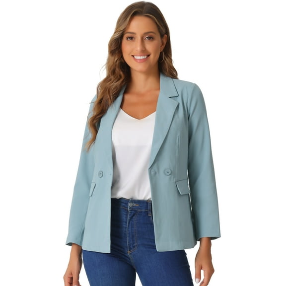 DARING DIVA Double Breasted Work Office Blazer M Grey Blue
