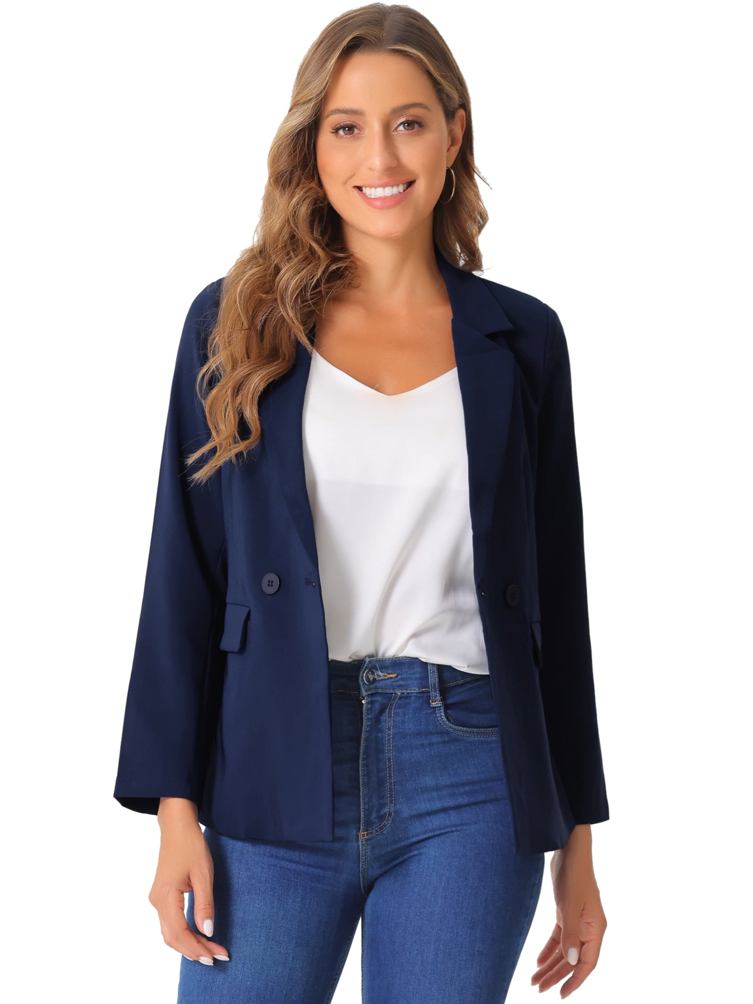 DARING DIVA Double Breasted Work Office Blazer M Navy Blue