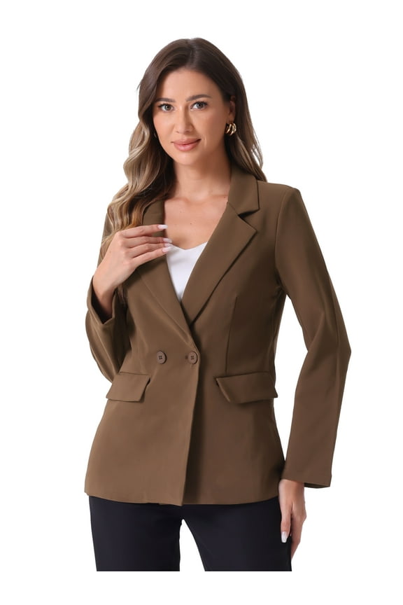 Double Breasted Work Office Blazer S Brown
