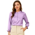 thumbnail image 1 of DARING DIVA Elastic Cuff Button Work Office Blouse S Lavender, 1 of 6