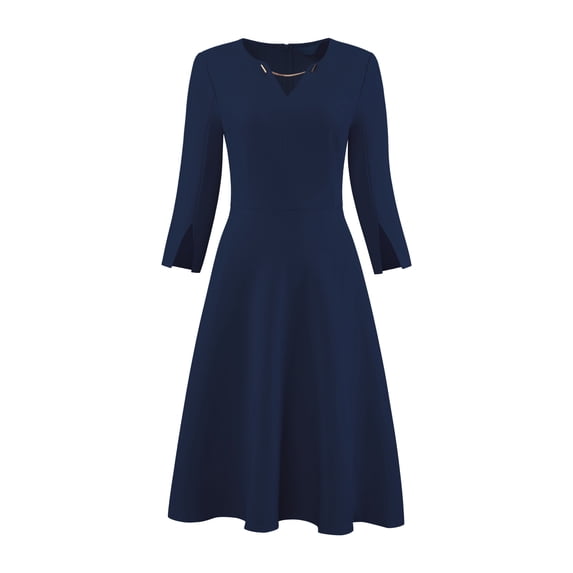 DARING DIVA Elegant A-Line Midi with 3/4 Sleeves Dress 2XL Navy Blue