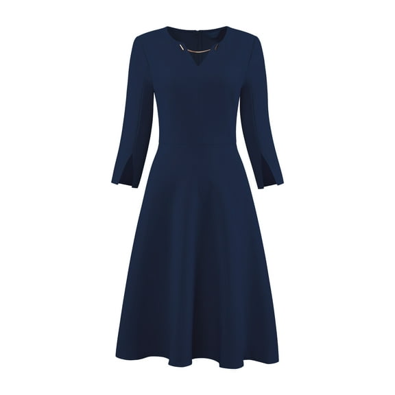 DARING DIVA Elegant A-Line Midi with 3/4 Sleeves Dress S Navy Blue