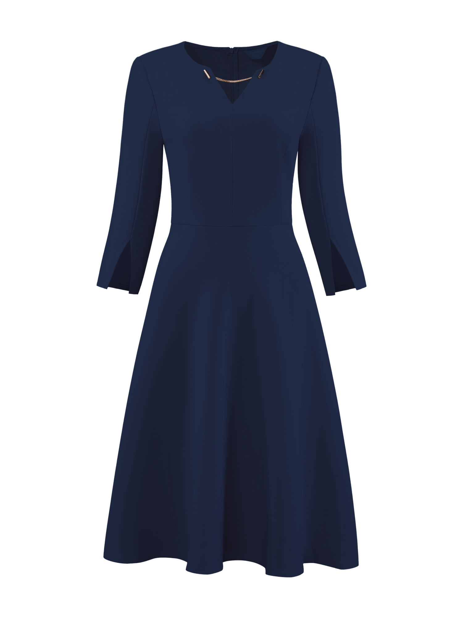 DARING DIVA Elegant A-Line Midi with 3/4 Sleeves Dress XL Navy Blue