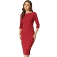 thumbnail image 1 of DARING DIVA Elegant Boat Neck 3/4 Sleeves Midi Split Sheath Dress S Red, 1 of 6