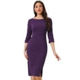 thumbnail image 1 of DARING DIVA Elegant Boat Neck 3/4 Sleeves Midi Split Sheath Dress XS Purple, 1 of 6