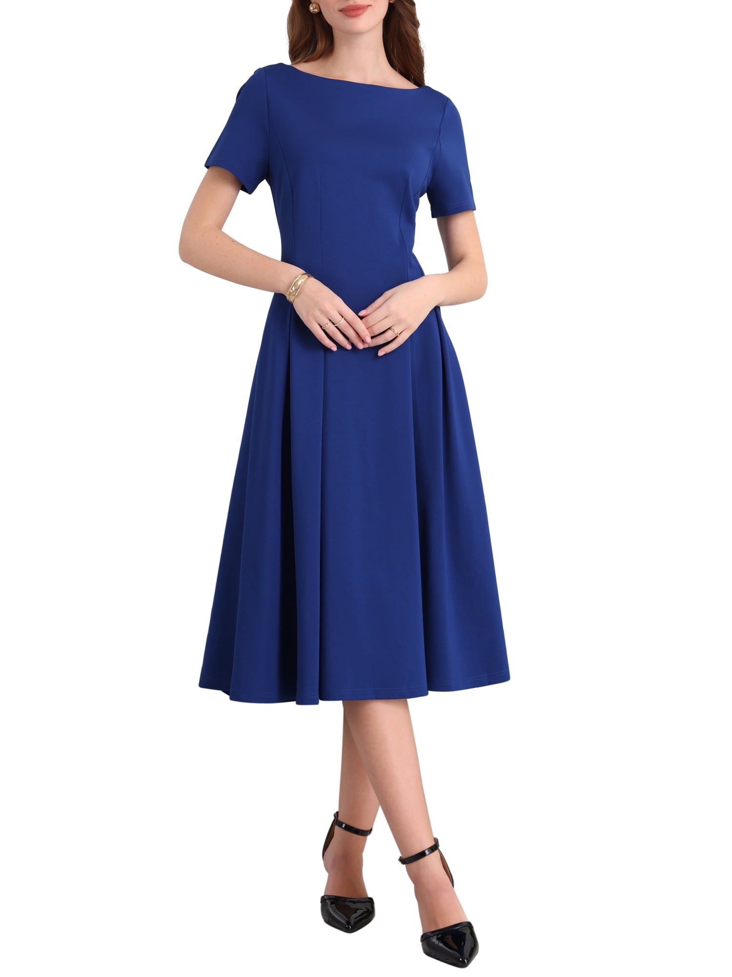 DARING DIVA Women's Boat Neck A-Line Midi Dress for Work Events 2XL Royal Blue