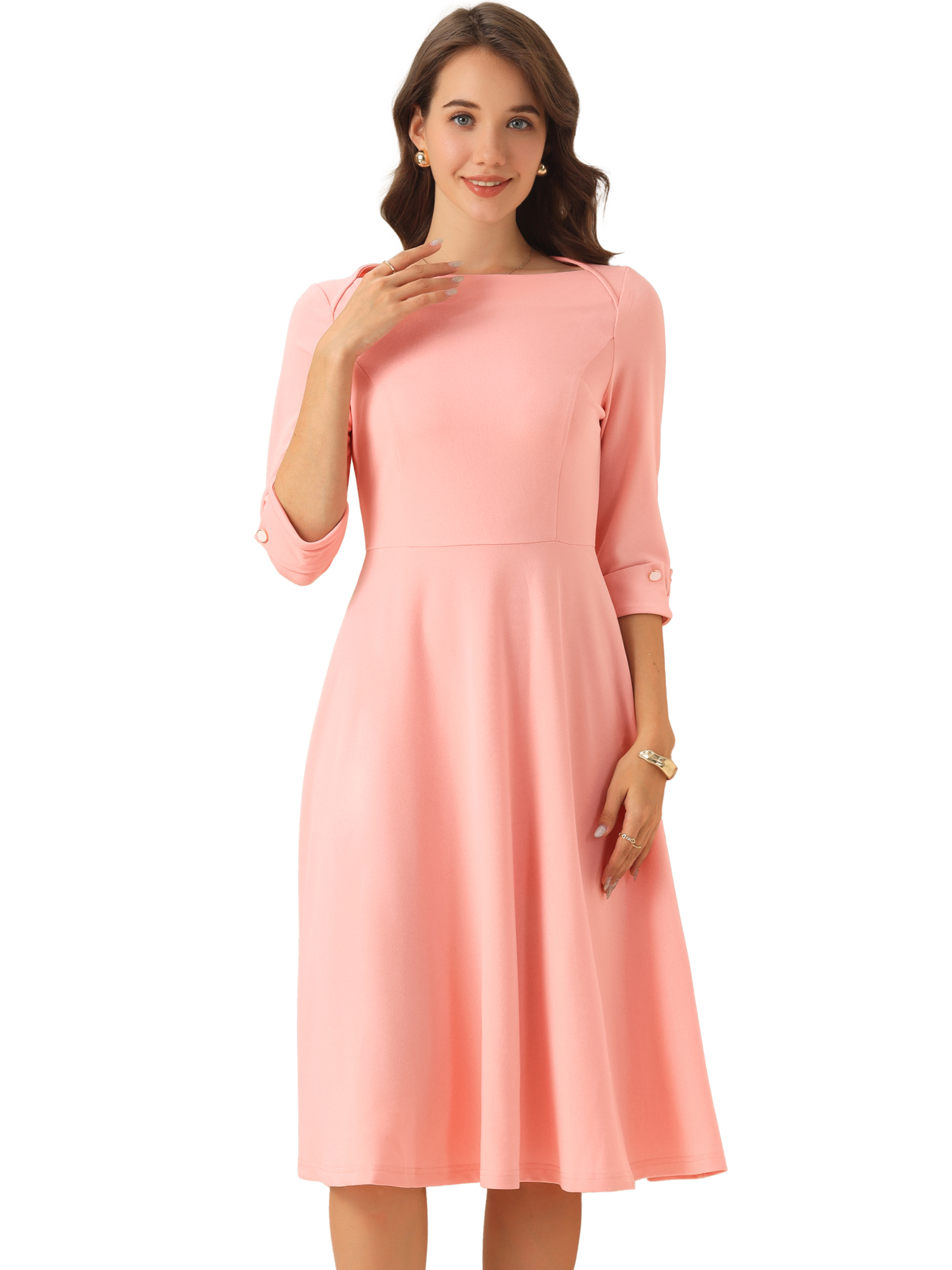 DARING DIVA Elegant Boat Neck Wear to Work Dress XS Pink