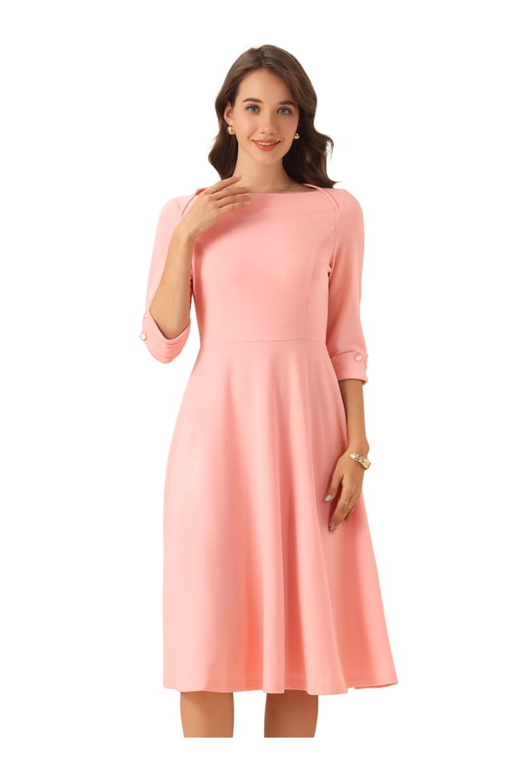 Elegant Boat Neck Wear to Work Dress XS Pink