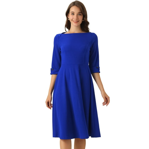DARING DIVA Elegant Boat Neck Wear to Work Dress XS Royal Blue