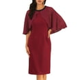 thumbnail image 1 of DARING DIVA Elegant Chiffon Cape Beaded Neckline Dress L Burgundy, 1 of 6