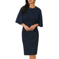 thumbnail image 1 of DARING DIVA Elegant Chiffon Cape Beaded Neckline Dress L Navy Blue, 1 of 6