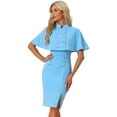 thumbnail image 1 of DARING DIVA Elegant Double Breasted Two Pieces Cape and Dress Sets S Sky Blue, 1 of 6