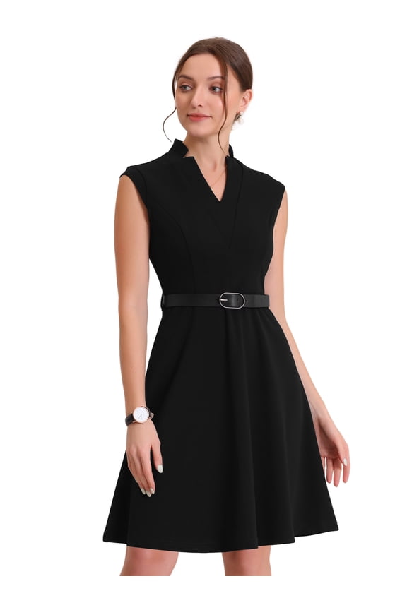 Elegant Dress Split Neck Wear to Work Sleeveless Dresses S Black