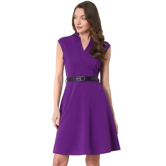 DARING DIVA Elegant Dress Split Neck Wear to Work Sleeveless Dresses S Grape Purple