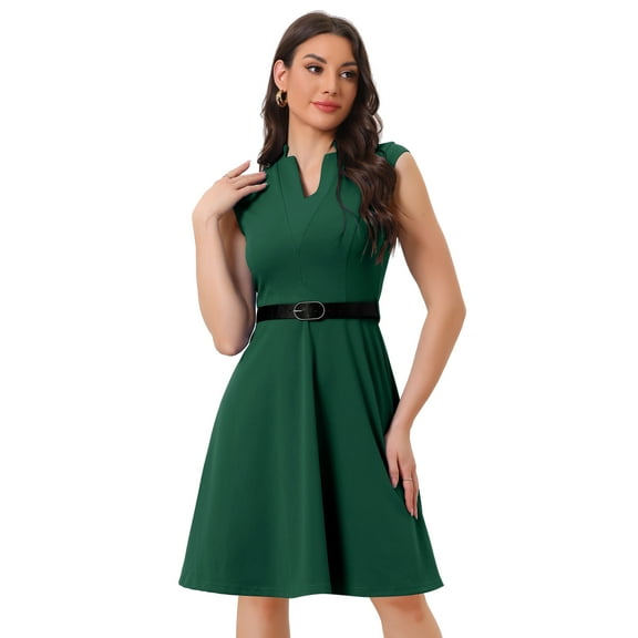 DARING DIVA Elegant Dress Split Neck Wear to Work Sleeveless Dresses S Green