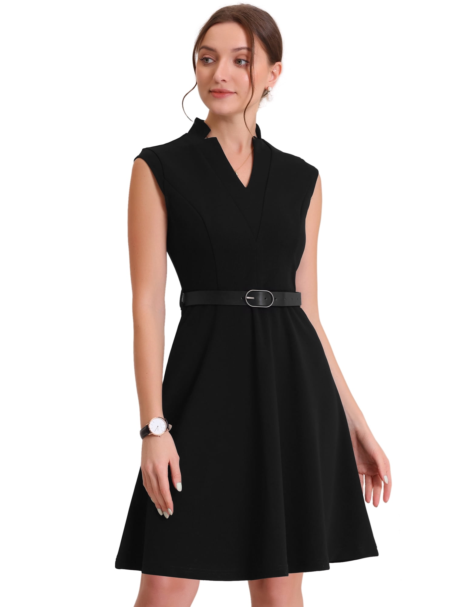 DARING DIVA Elegant Dress Split Neck Wear to Work Sleeveless Dresses XS Black