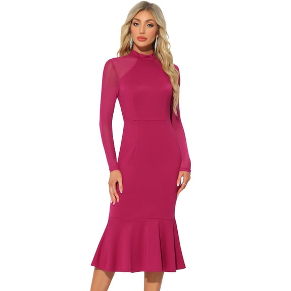 DARING DIVA Elegant Mesh Sheer Mermaid Dress XS Rose Red