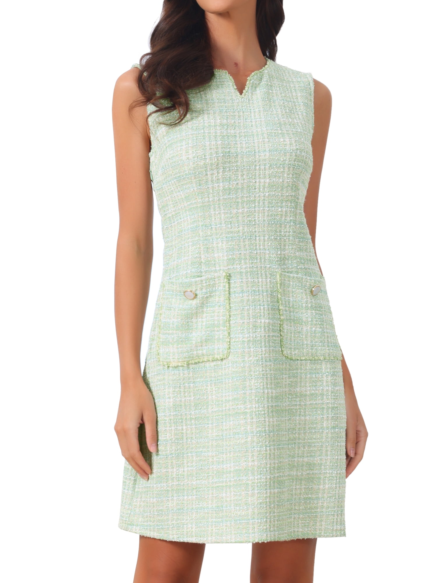 DARING DIVA Elegant Plaid Tank Dress Casual Medium Light Green