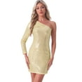 thumbnail image 1 of DARING DIVA Elegant Sequin One Shoulder Midi-Length Party Dress S Gold, 1 of 6