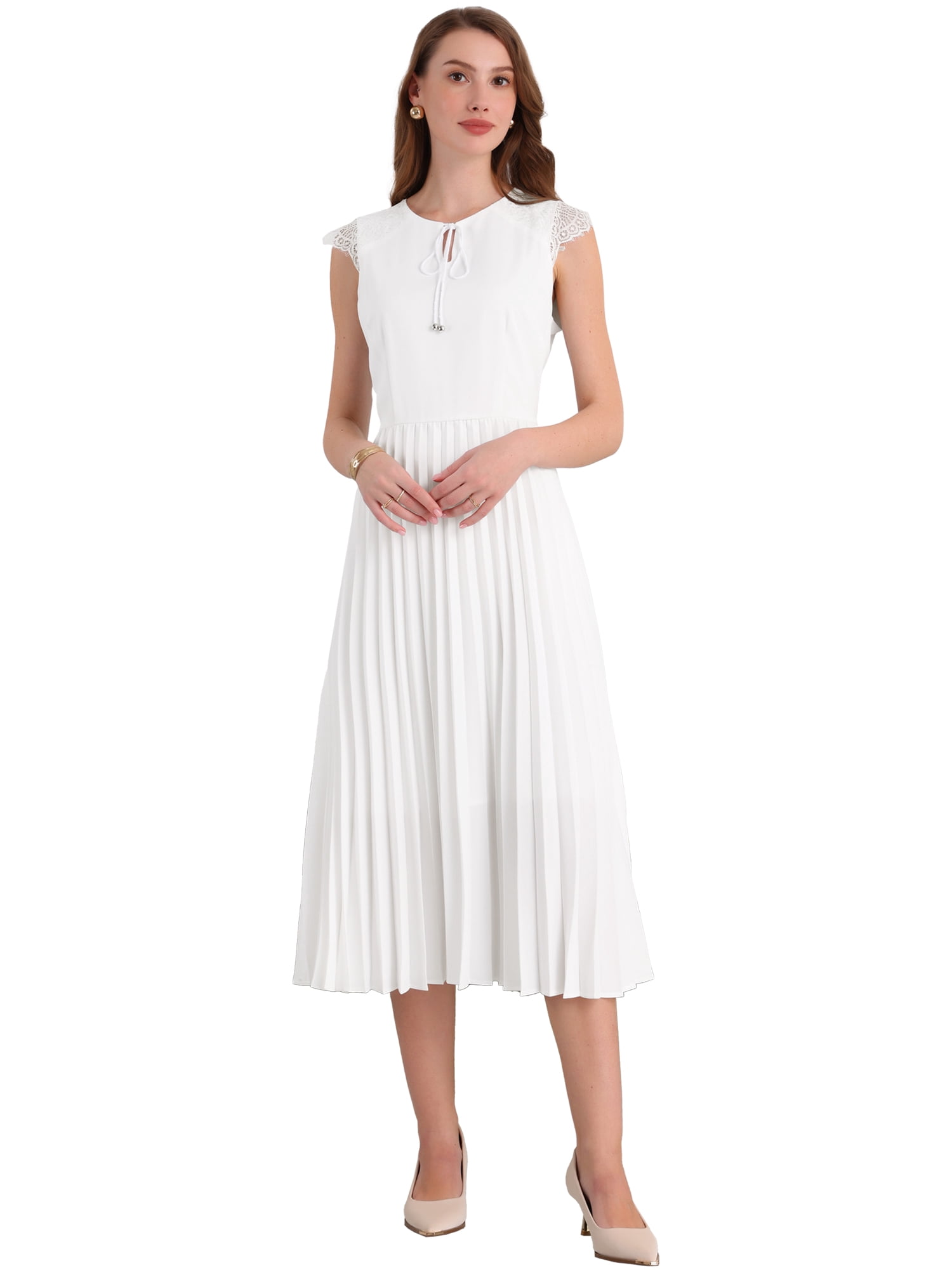 DARING DIVA Elegant Sleeveless A-Line Summer Chiffon Midi Dress XL White
