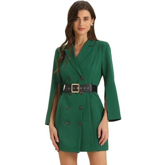 DARING DIVA Elegant Slit Sleeve Button Down Work Belted Blazer Dress XL Green