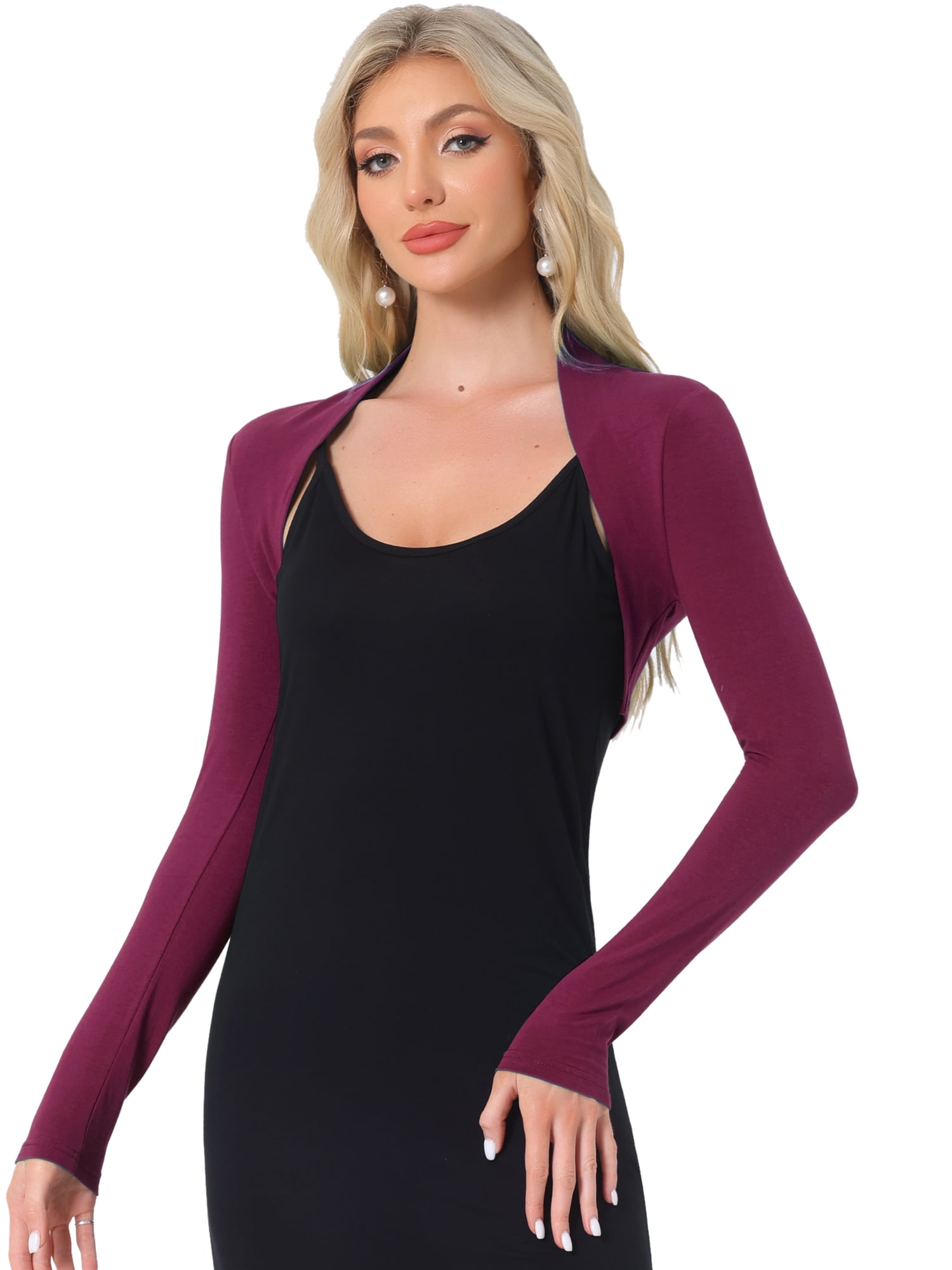 DARING DIVA Elegant Solid Color Bolero Shrug XS Black L Dark Red