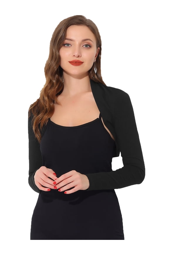 Elegant Solid Color Bolero Shrug XS Black M Black