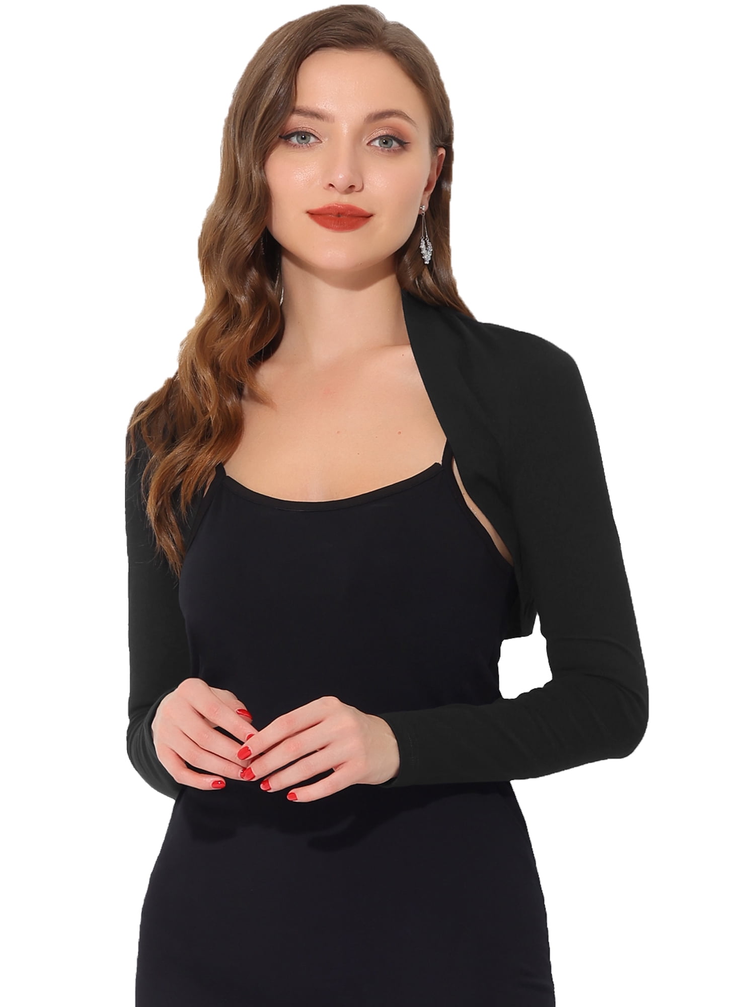 DARING DIVA Elegant Solid Color Bolero Shrug XS Black XL Black