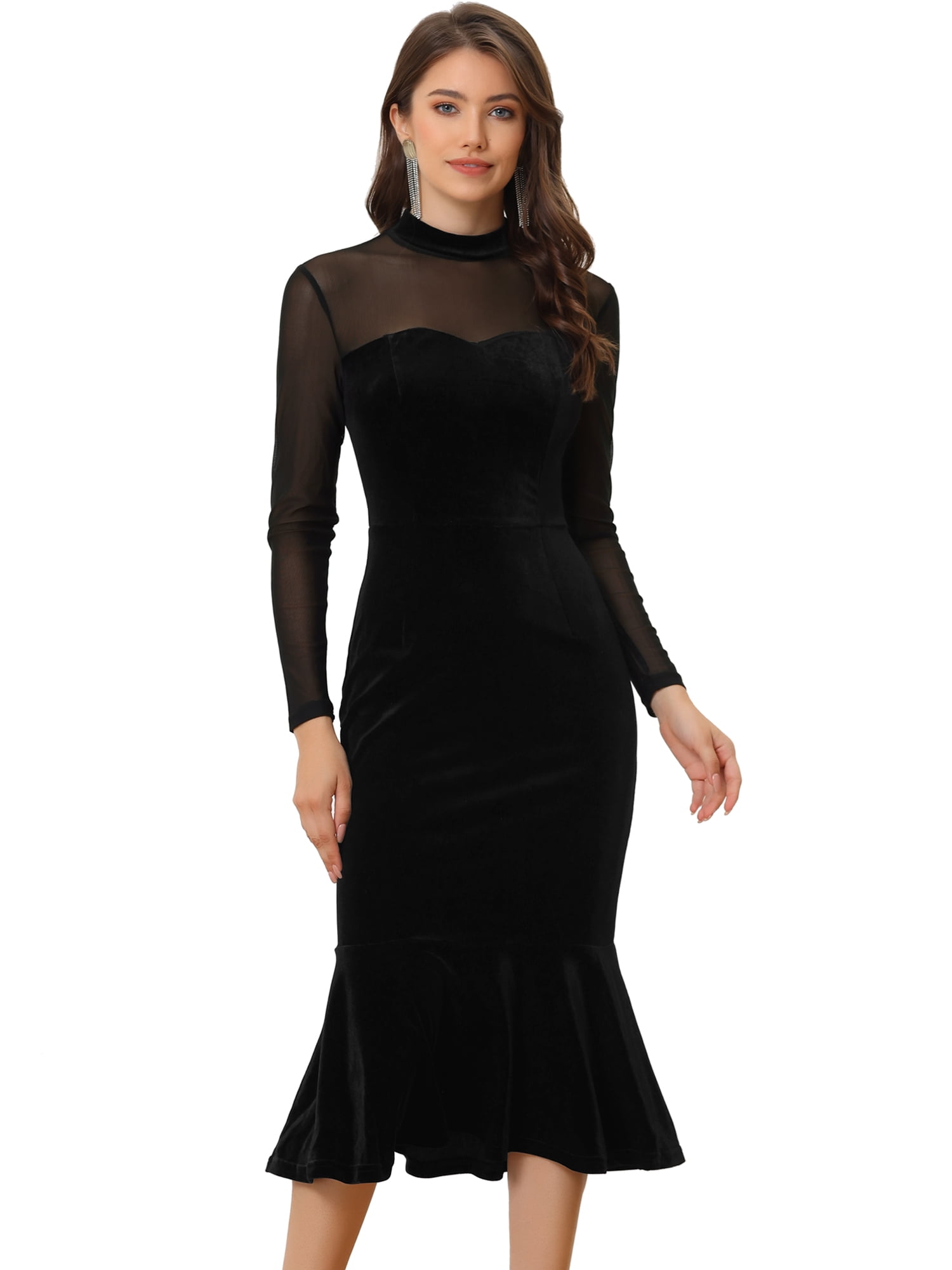 DARING DIVA Elegant Velvet Sheer Mesh Cocktail Dress M Black