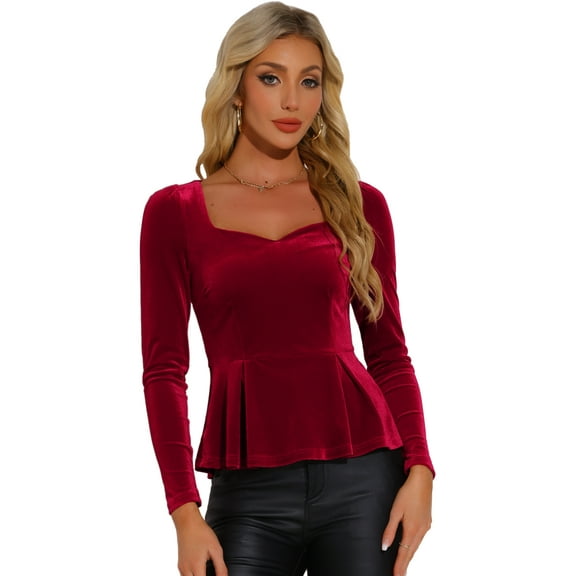 DARING DIVA Elegant Velvet Sweetheart Neck Peplum Top XS Red