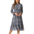thumbnail image 1 of DARING DIVA Fall Floral Long Sleeve Chiffon Midi Dress XS Grey Blue, 1 of 6