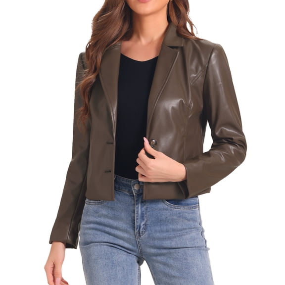 DARING DIVA Faux Leather Motorcycle Biker Coat Cropped PU Jackets S Brown