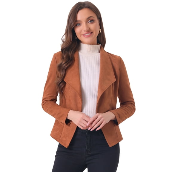 DARING DIVA Faux Suede Jacket Open Front Lapel Draped Cardigan Blazers XL Caramel