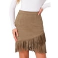 thumbnail image 1 of DARING DIVA Faux Suede Skirt for Women's Vintage High Waist Stretch Bodycon L Camel, 1 of 6