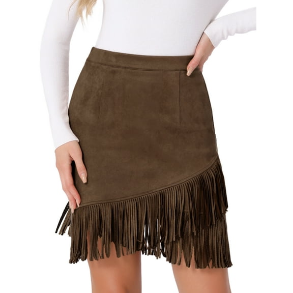 DARING DIVA Faux Suede Skirt for Women's Vintage High Waist Stretch Bodycon M Dark Brown