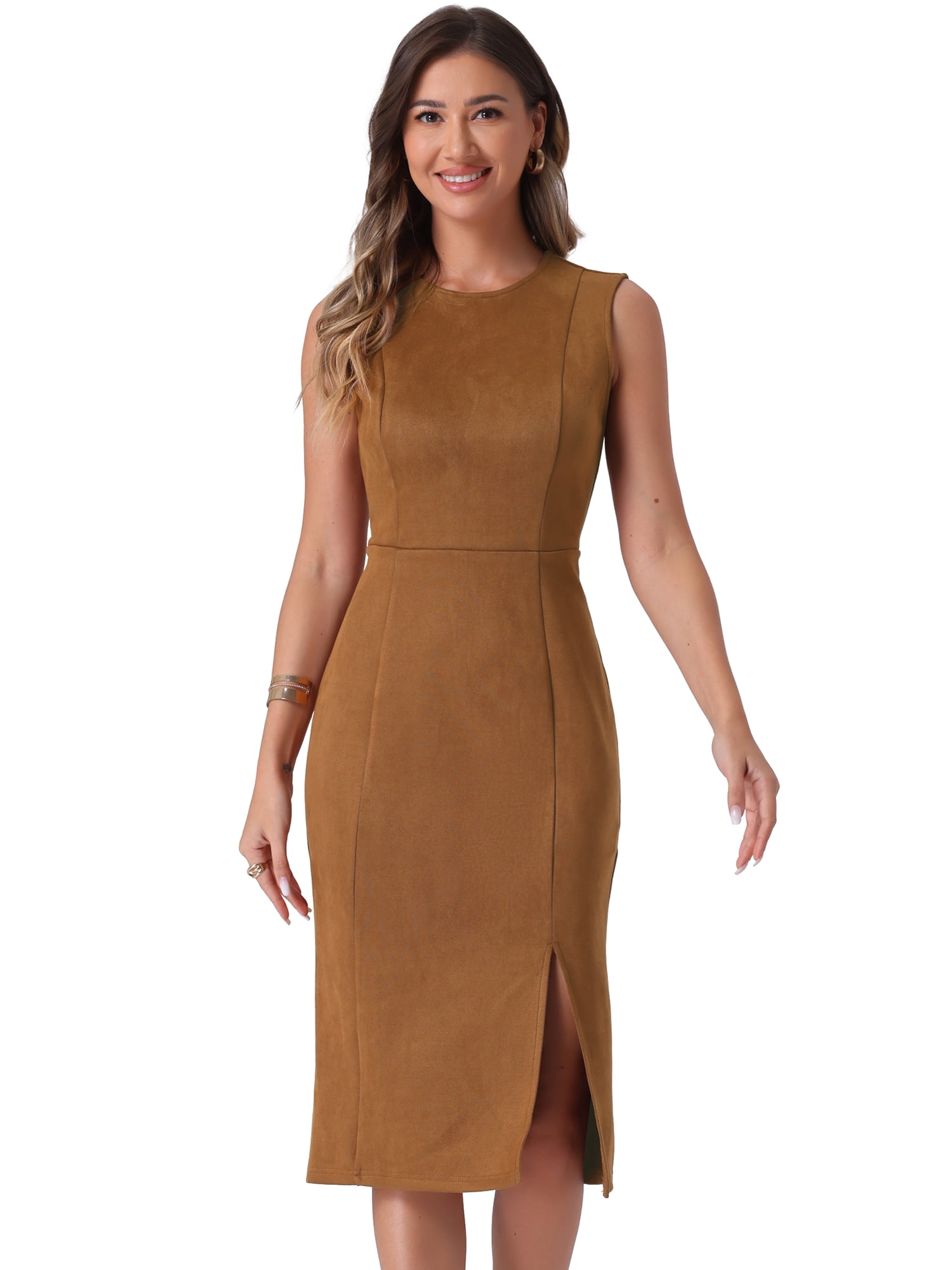 DARING DIVA Faux Suede Sleeveless Split Hem Dress XS Brown
