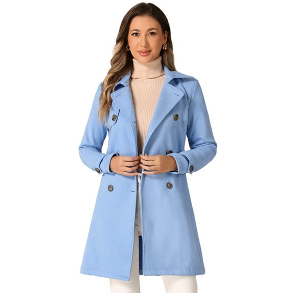 DARING DIVA Faux Suede Trench Coat Notched Lapel Double Breasted Jacket XS Sky Blue
