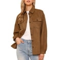 thumbnail image 1 of DARING DIVA Faux Suede Turn-Down Collar Long Sleeve Button Down Jackets XS Brown, 1 of 6