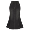 thumbnail image 1 of DARING DIVA Fishtail Denim Skirt Women's Washed Midi Jean Bodycon Skirt M Black, 1 of 6