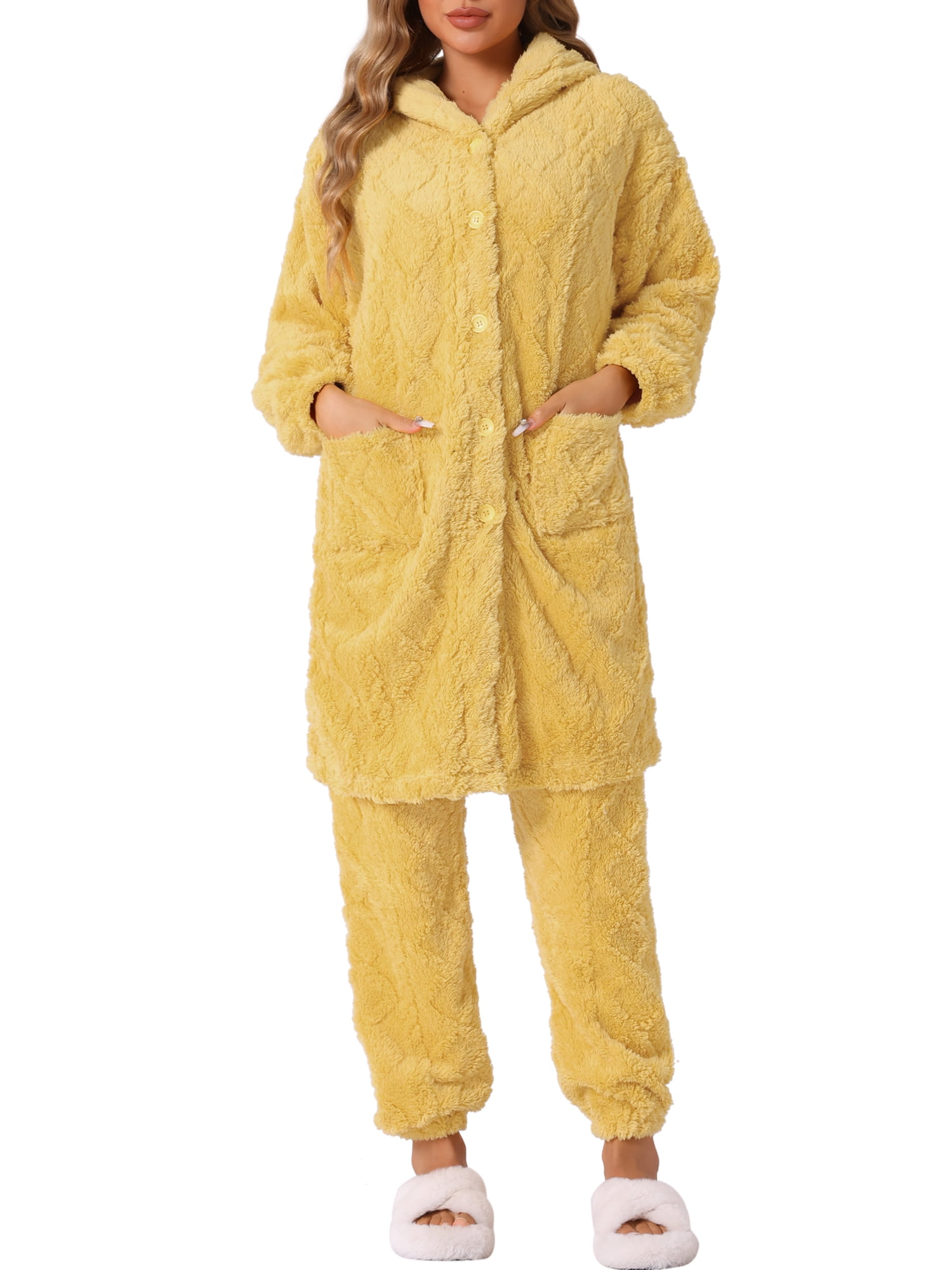 DARING DIVA Flannel Pajama Sets Button Up Long Cardigan S Yellow